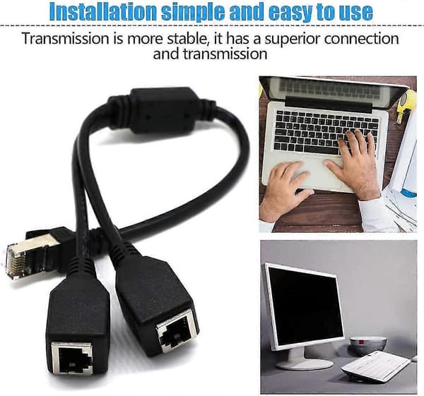 Nettverks Splitter Adapter Kabel Rj45 1 Hann Til 2 Hunn Socket Porter Ethernet Lan