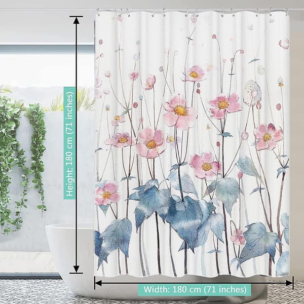 Blomstrete Dusjforheng Baderom Anti-Mugg Vanntett Vaskbart Boho Grønt Blad Polyester Stoff Dusjforheng Vektet Kant