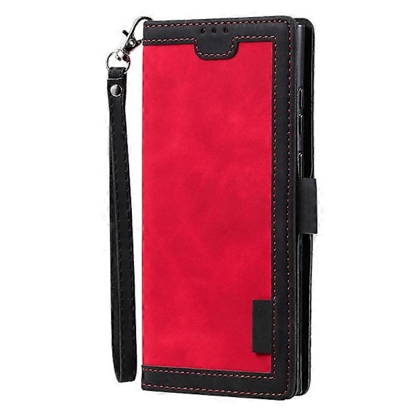 Kompatibelt för Samsung Galaxy S23 Ultra Retro Splicing Stil PU Läder Stötsäkert Telefonfodral Plånbok Ställ Folio Flipskydd med S Red