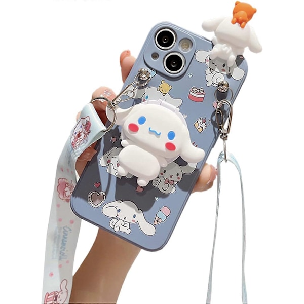 Kawaii Telefondeksel for iPhone 14 Søtt Tegneserie Silikon Beskyttelsesdeksel for Kvinner og Jenter Lilla