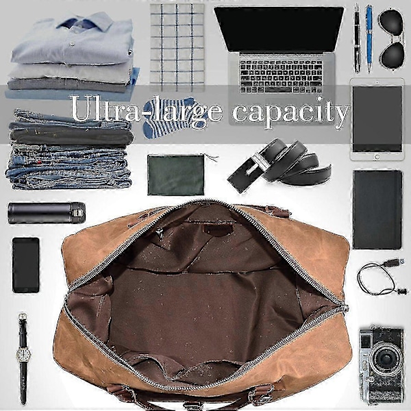 Reiseveske i lær for menn, helgeveske, vanntett stor canvas-veske, campingveske (brun) Edition d