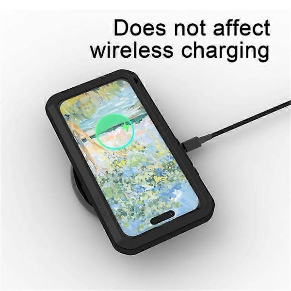 LOVE MEI Yhteensopiva iPhone 16 Pro -kotelolle Karkaistu lasinen näytönsuoja Metalli+Silikoni Puhelinkuori Silver