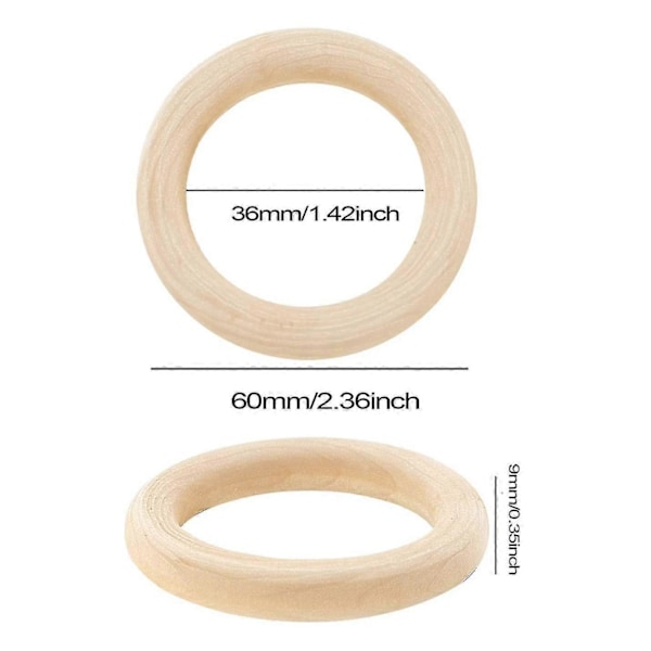 30 stk. Naturlige Træringe 60mm Ubehandlede Macrame Træringe Træcirkler Til DIY Håndværksring Penda A