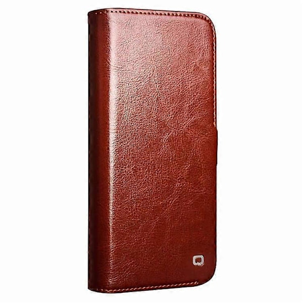 QIALINO Yhteensopiva iPhone 16 Pro -kotelo TPU+Aitoa lehmännahkaa Lompakkopuhelinkuori Brown