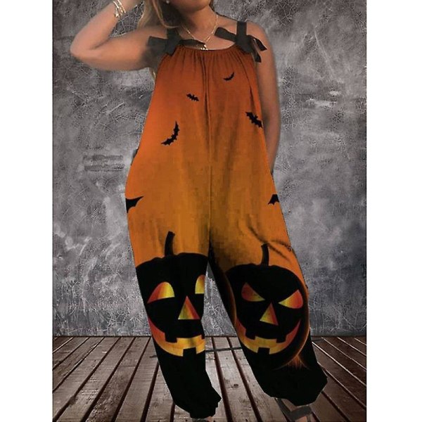 Halloween Bat Pumpkin Ghost Söt print dam Jumpsuits Rompers Overalls One Piece Linne Casual Jumpsuits för kvinnor style 6 3XL