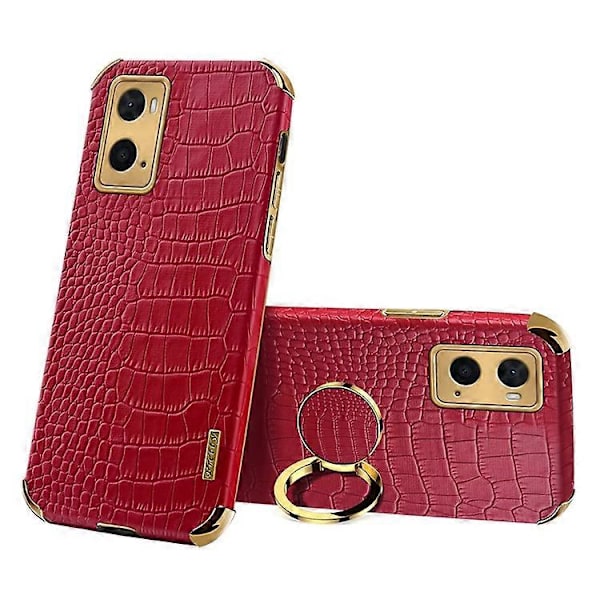 Kompatibel med Oppo A36 / A76 Ring Holder Støtteben Cover Krokodille Tekstur Læderbelagt TPU 6D Elektropletteret Stødsikker Beskyttelse Red