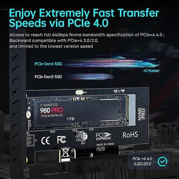 M.2 NVMe - PCI-E 4.0 -sovitin M2 PCIe X4 -laajennuskortti Pci-e - m2 -muunnin