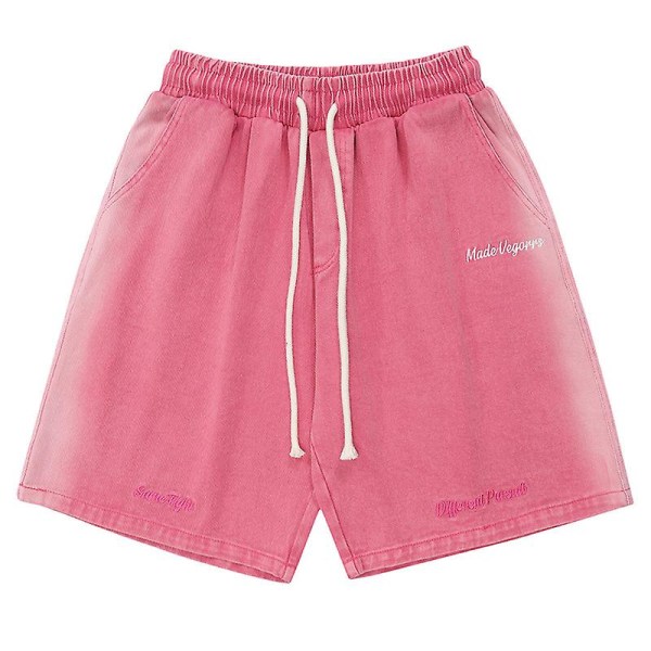 Pan -housut Miesten Retro Tide merkki Tee vanhanaikaisia ​​farkkushortseja miehille ja naisille Rose red L