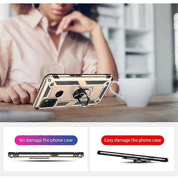 Kompatibelt Skal för Oppo A53 / A53s / A32 4G Mobilskal PC + TPU Hybrid med Ringstativ Gold