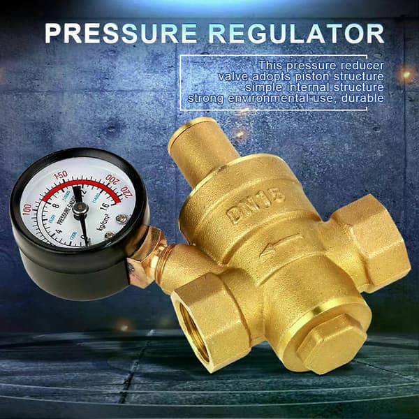 DN15/DN20 Messing Justerbar Vandtryksregulator Reducer Med Måler 005-08Mpa (725-116psi)