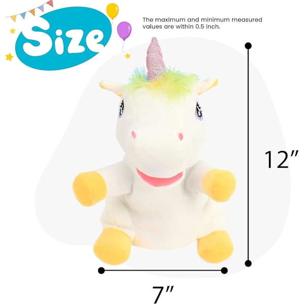 Plush Enhörning Handdocka Fylld Djurleksak Öppen Rörlig Mun Kreativ Rollspel Berättande Plushies Presenter till Barn Småbarn Födelsedag Jul