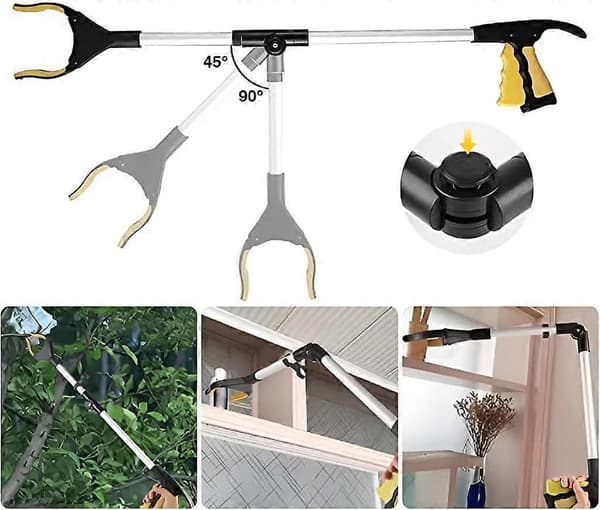 Affaldsopsamler, hygiejnetang, sammenklappelig affaldstang, gul, længde 81 cm