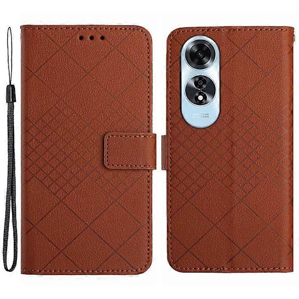 HT06 Kompatibelt Fodral För Oppo A60 PU Läder Rombmönster Ställfunktion Telefonskal Brown