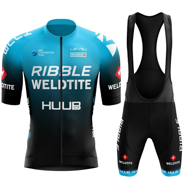 HUUB Team Cycling Jersey + Bib shortsit Set 2023 Miesten Maastopyöräily Vaatteet Lyhythihainen Puku Urheilu MTB Pyörän harjoitusasu Blue-Bib Asian size-M