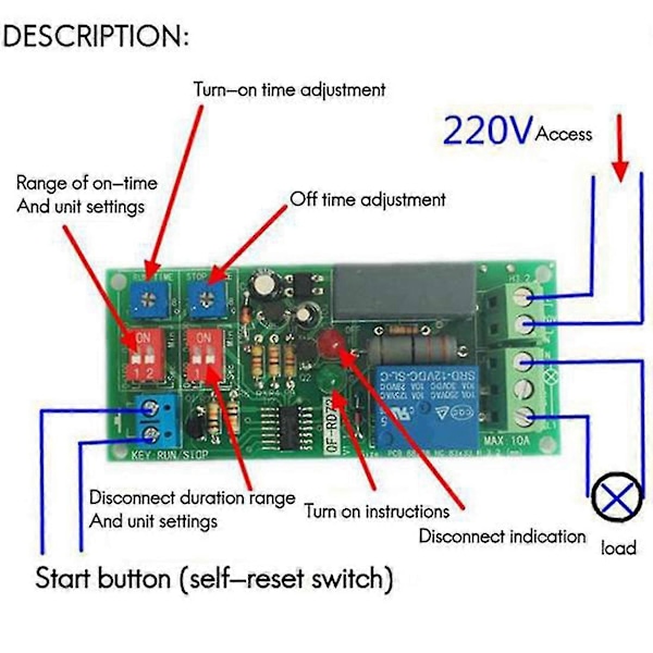 2st Dubbel Tid Justerbar Fördröjning Timing Relä Repetera På Av Stänga Loop Timer Modul Ac 100v 110v 24