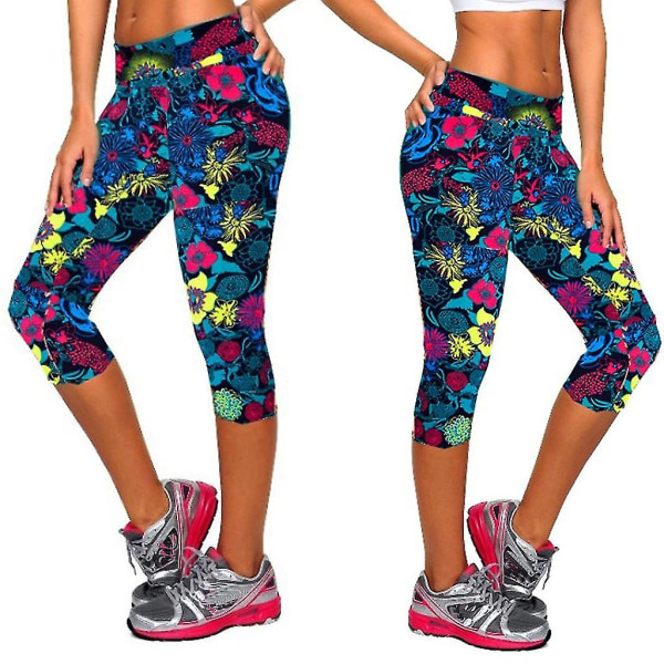 Tflycq Women Print korkeavyötäröinen lonkka Stretch Running Fitness -joogahousut Seitsemän minuutin housut