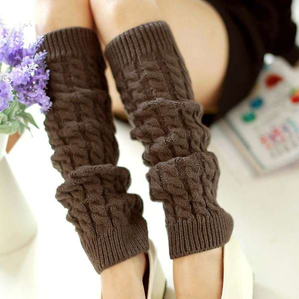 Kvinnor högt knä stickad benärm Vinter benvärmare Strumpor Slouch Boots manschetter Toppers Khaki