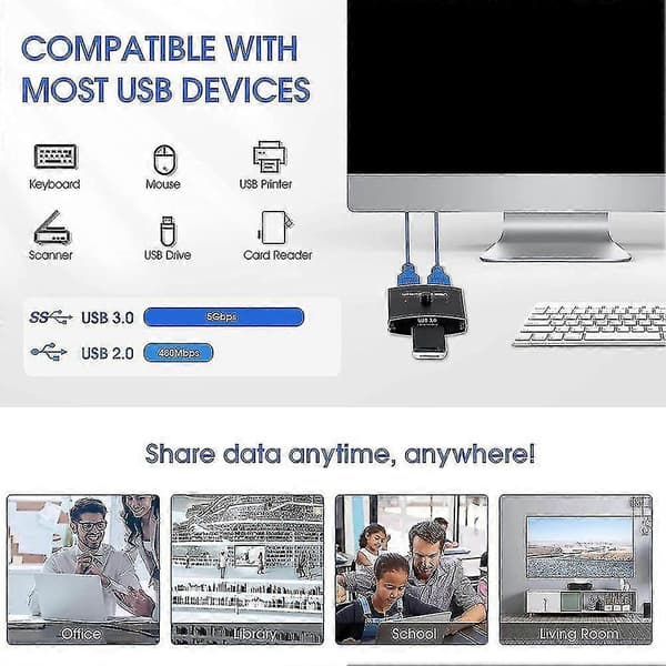 Usb 3.0 Switch Selector Kvm Switch 5gbps 2 I 1 Ud Usb Switch Usb 3.0 Tovejsdeler Kompatibel Printer Tastatur Mus Deling