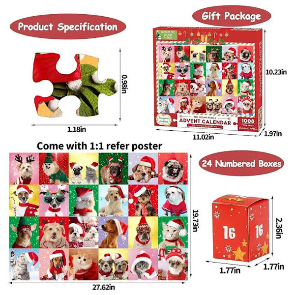Adventskalender 2023 Jul 24 Dagar Nedräkning Pussel 1008 bitar Djur Tema Pussel Julklappar för barn