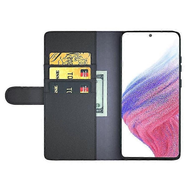 Kompatibel med Samsung Galaxy A53 5G Wallet Case Split Læder Ægte Læder Folio Flip Stand Stødsikkert Cover Black