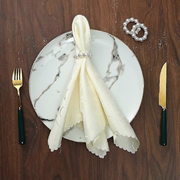 Hvide Perle & Rhinestone Servietringe Sæt Med 12, Bling Perle Servietring Holder Til Middag/Bryllup/Tha A yu