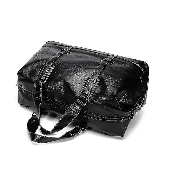 Stor Læder Weekendtaske Håndbagage Rejsetaske Duffel Carry On Taske Weekendtaske Til Mænd & Herrer (sort)
