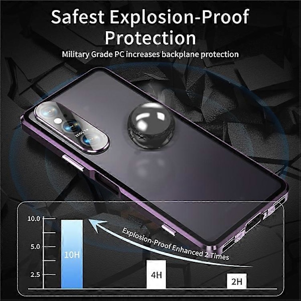 Kompatibel med Sony Xperia 1 V Magnetisk Adsorptions Etui Metalramme + Hærdet Glas + PC Bagside Klar Telefon Cover Purple