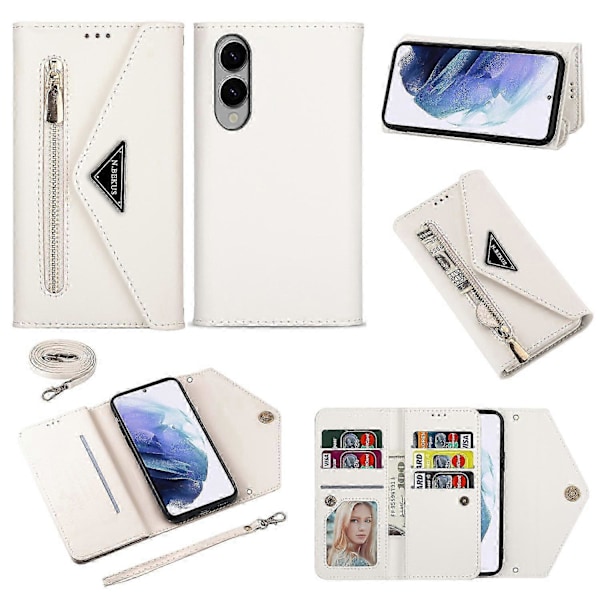 N.BEKUS För Samsung Galaxy S25 Edge Fodral Skin-Touch Läderplånbok Telefonfodral med Remmar - Vit SZRH A-V