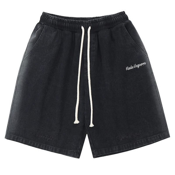 Pan-byxor Herr Retro Tide Brand Gör gammaldags jeansshorts Herr Och Kvinnor black XL