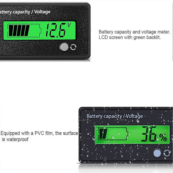 DC Batterimåler Batteriovervåkere, Voltmeter, DC 12V -72V (Grønt Lys)