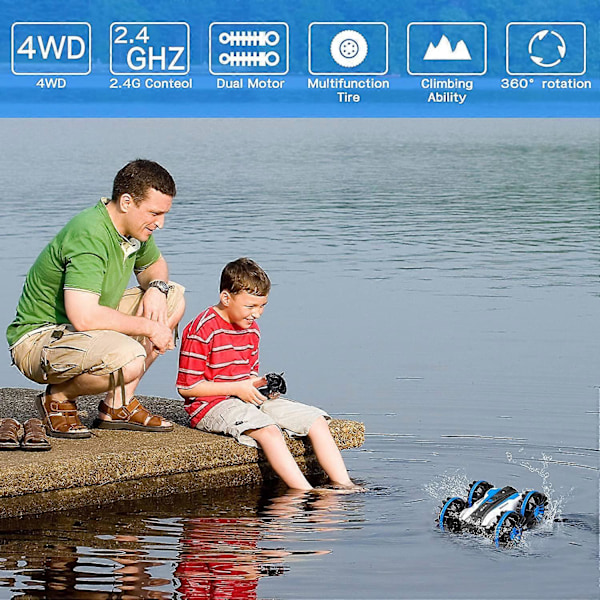 UBIUO Amfibio RC-auto lapsille, 2,4 GHz:n kauko-ohjattava vene vedenpitävä RC-monsteriauto Stunt-auto, 4WD kauko-ohjattava ajoneuvo 6-12-vuotiaille pojille