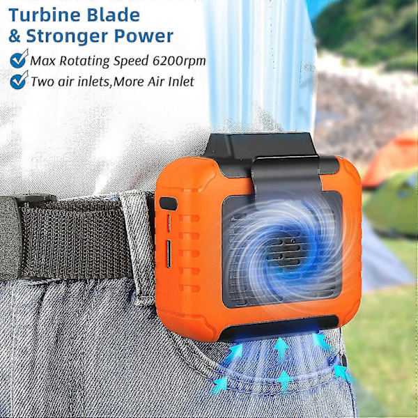 6000mah Portabel Midjeklämma Fläkt Med 23h Drifttid, 6200rpm Starkt Luftflöde, 3 Hastigheter, Uppladdningsbar Batteridriven Personlig Fläkt, Handsfree Usb Be