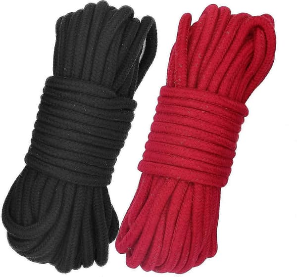 Mjukt Bomullsrep 10m Långt 8mm Tjockt Mångsidigt Hållbart Långt Rep. Bindrep Snörrep (2-pack, Svart + Röd)