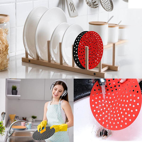 Uudelleen käytettävät ilmarasvakeittimen vuoraukset Tarttumattomat silikoni neliönmuotoiset/pyöreät tyynykorimatto Black Round 8inch