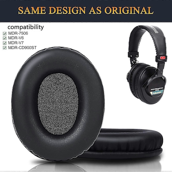 Öronkuddar Ersättning, Öronkuddar För Sony Mdr-7506 Mdr-v6 Mdr-v7 Mdr-cd900st Monitor Hörlurar, Mjukare Proteinläder, Högdensitetsskum