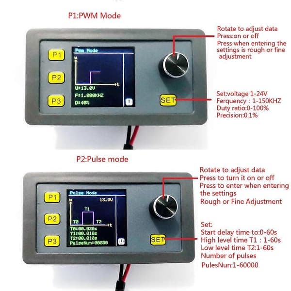 PWM Pulssignalgenerator 1-1000Hz 4-20mA 2-10V LCD-display Flere tilstande