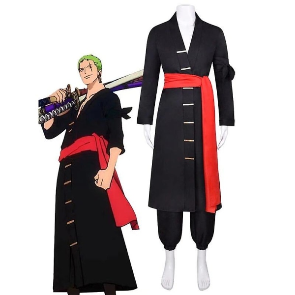 One Piece Roronoa Zoro Cosplaydräkt Piratjägare Wano Country Zoro Juurou Animekläder Mans svarta hel outfit L