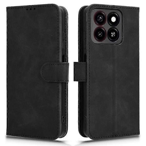 Kompatibel for ZTE Blade A35 / A55 Lærveske Hudfølelse Anti-Drop Lommebok Flip Telefondeksel Black