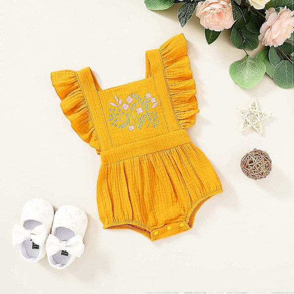 KATEA Toddler Baby Jente Ruffled Ermeløs Romper Casual Sommer Jumpsuit Bomullslin Klesplagg
