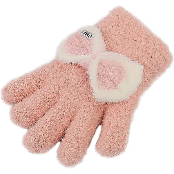 Vintervarma handskar för småbarn, söta rosetter, stickade handskar med fulla fingrar, stretchiga vantar för små flickor och pojkar i åldern 2-5 år