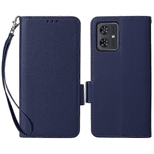 Kompatibel til Motorola Moto G54 5G / G54 Power Etui Pung Stand Telefon Cover med Rem DarkBlue