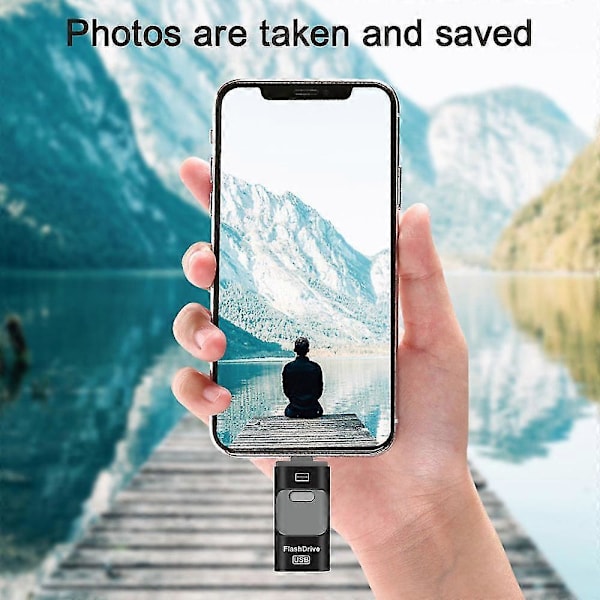 Tre-i-en (Apple + Android + USB) Metal U Disk - Sort 128gb