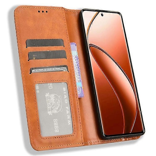 Kompatibelt Skal för Realme 12 Pro 5G / 12 Pro+ 5G Stöttåligt TPU Skal Läder Retro Textur Telefonskydd Brown