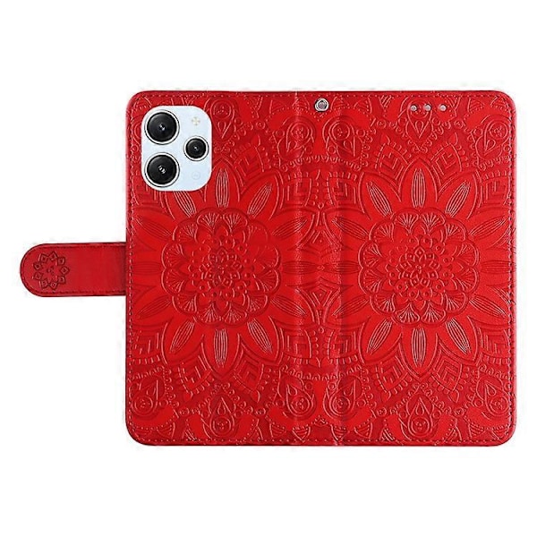 PU-nahkakotelo Xiaomi Redmi 12 4G -puhelimelle, auringonkukkakuvioitu lompakko naarmuuntumista estävä älypuhelinkotelo Red