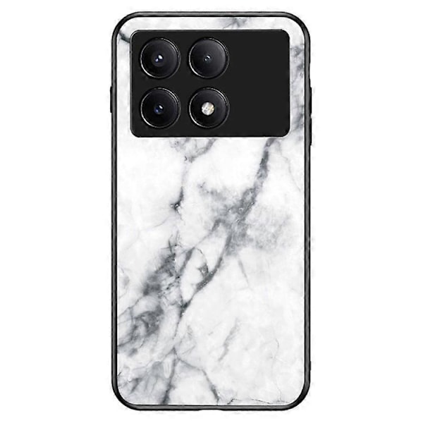Kompatibelt Skal för Xiaomi Redmi K70E 5G Marmormönster Härdat Glas+PC+TPU Skydd White