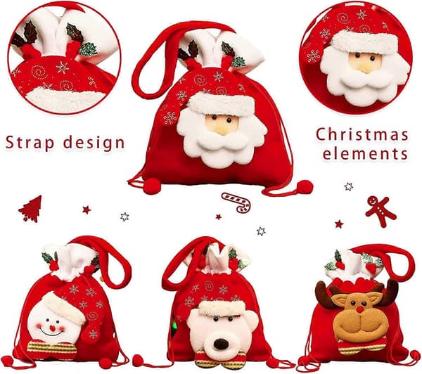 4-pack julklappspåsar, presentpåsar med dragsko