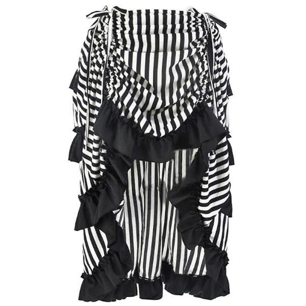 Flerfärgad Lady Gothic Steampunk Pinstripe kjol Rock Gypsy Vintage kostym Front Lace-up Layer Clubwear Outfit Red 01 XXXL