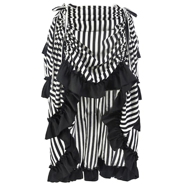 Monivärinen Lady Gothic Steampunk Pinstripe hame Rock Gypsy Vintage -asu edessä Nauhakerroksinen Clubwear -asu Black 01 M