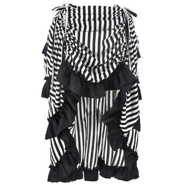 Monivärinen Lady Gothic Steampunk Pinstripe hame Rock Gypsy Vintage -asu edessä Nauhakerroksinen Clubwear -asu Black 01 XL