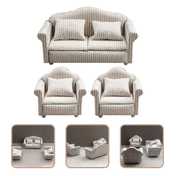 3 stk. Sofa Miniature Sofa Model Dukkehuss Møbler Sofa Miniature Sofa Model Miniature Sofa Pude